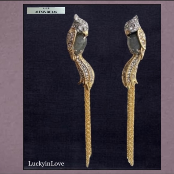 ALEXIS BITTAR • NEW Love Birds Crystal Grey Labradorite Tassel Clip Earrings - Picture 10 of 10